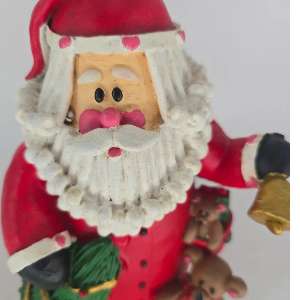 Vintage Santa Figurine Teddy Bears Hearts Christmas Tree Bell Holiday Decor